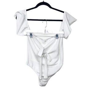 Missguided White Bow Front Bardot Bodysuit